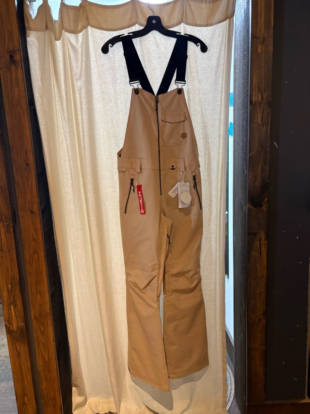 Volcom Tan Woman’s Bib Snow Pants with Black Suspenders
